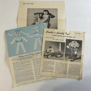 Vintage Knit/Crochet Plush and Doll Patterns Lot of 4 HTF RARE
